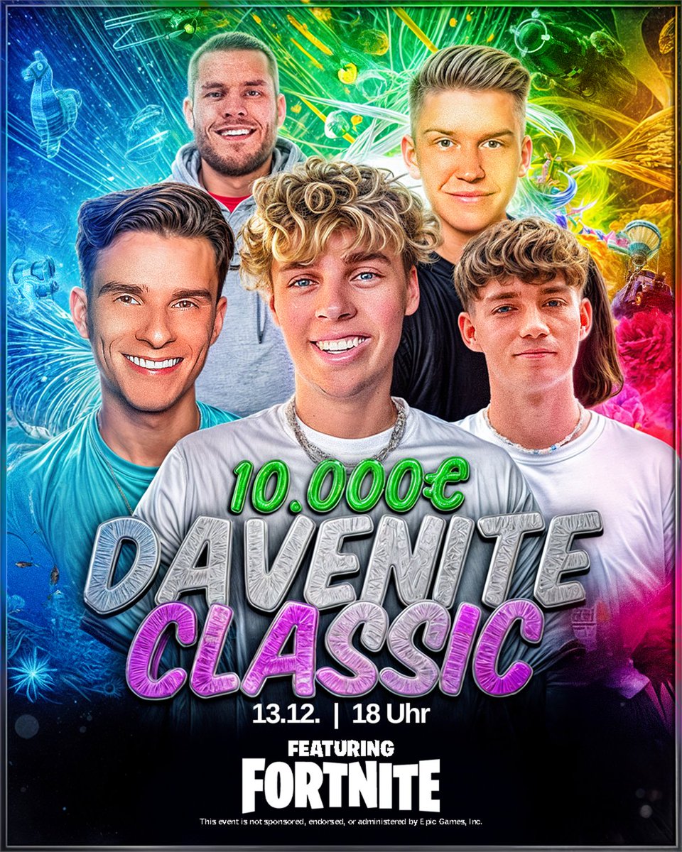 ⚠️ DAVENITE CLASSIC TURNIER ⚠️
100 Creator Fortnite Turnier im OG Modus!

🟡 Am 13.12 | 18.00 Uhr
🟡 OG Fortnite Chapter 1
🟡 DUO |  Build &amp; No Build
🟡 10.000€ Preisgeld
Bist du Creator und willst dabei sein ?
Kommentiert mit eurem Duo!