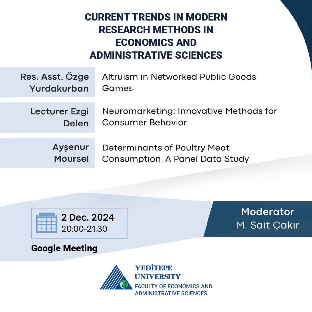İktisadi ve İdari Bilimlerde Modern Araştırma Yöntemlerinde Güncel Eğilimler 

Tarih: 2 Aralık 2024
Saat: 20:00 - 21:30
Online Katılım: 
lnkd.in/dUybnFCG