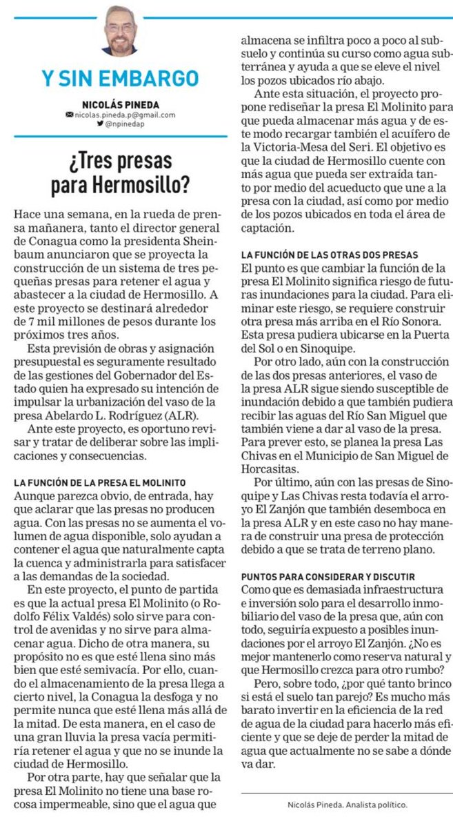 Consideraciones sobre la urbanización del vaso de la presa ALR para, supuestamente, solucionar el abasto de agua para Hermosillo:
