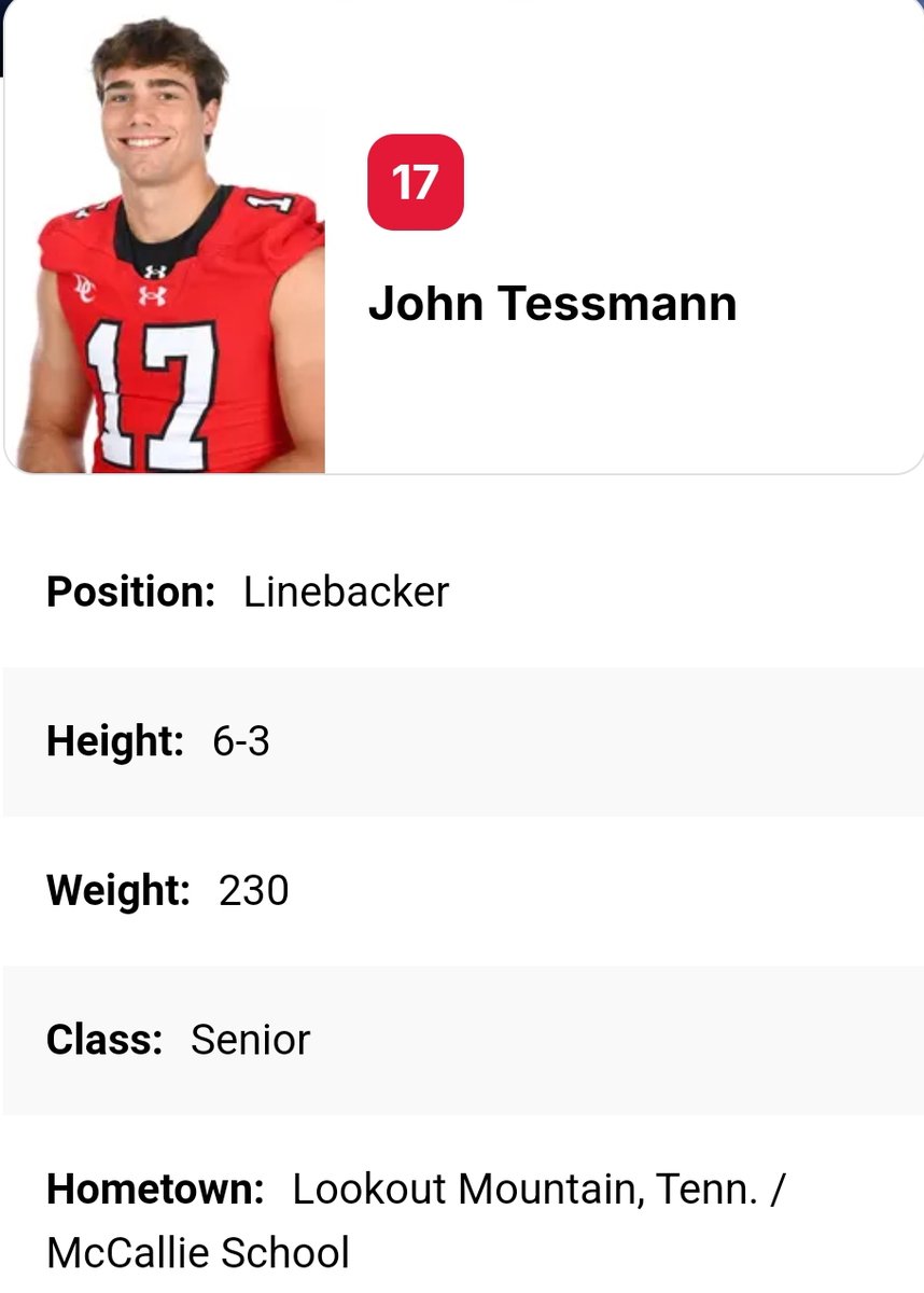 Davidson LB John Tessmann entered the portal as a grad transfer; he totaled 138 tackles, 9 TFL, 1 sack, 4 INT and 12 PD during his time with the Wildcats <a href="/JohnTessmann/">John Tessmann</a>