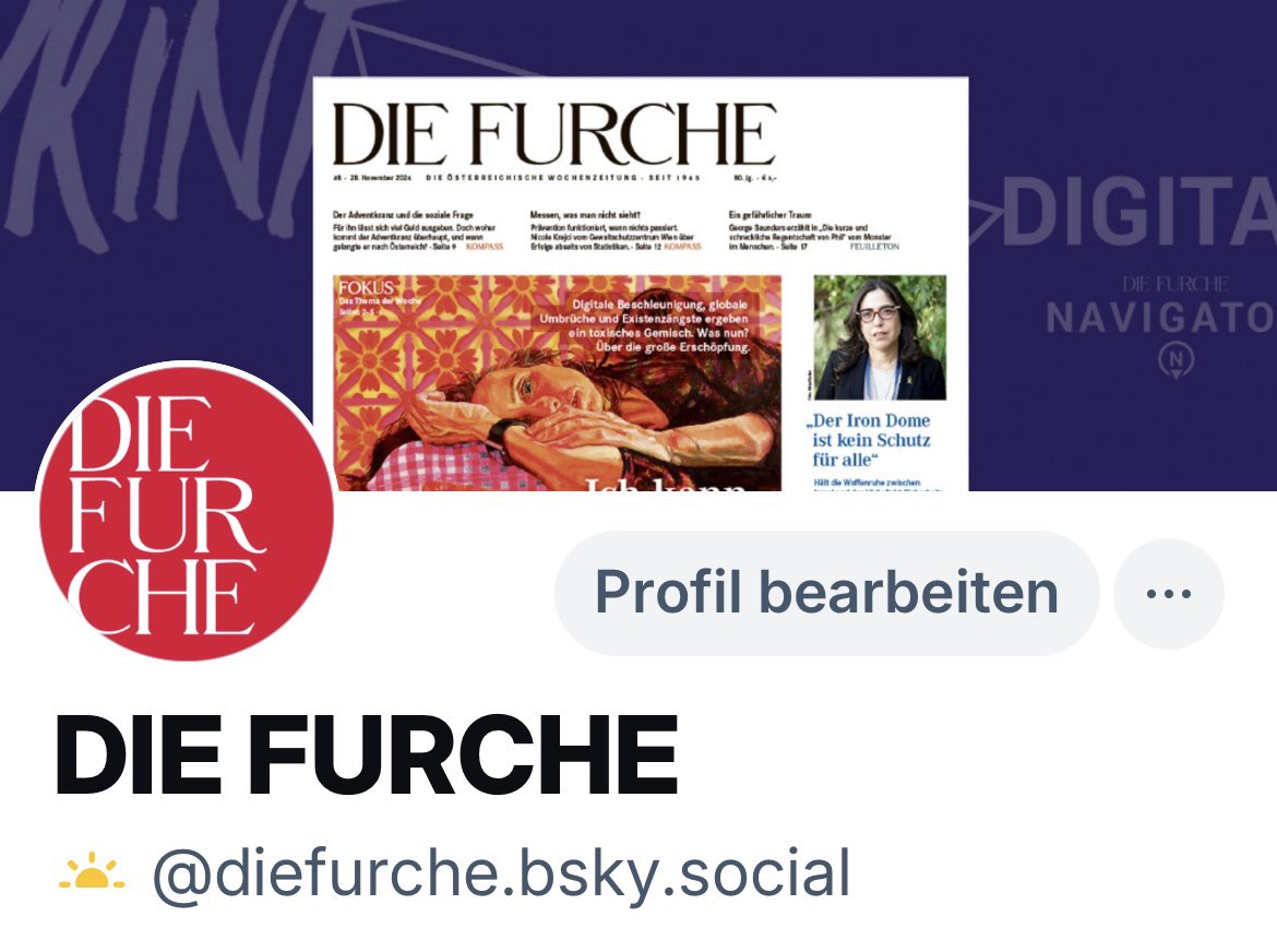 Ab sofort ist <a href="/diefurche/">Die Furche</a> im Himmel aktiv. X liegt auf Eis.
Wir freuen uns drüben auf angeregte, kluge, gern kontroversielle, aber möglichst hassfreie Debatten! Folgt uns auf <a href="/diefurche/">Die Furche</a>.bsky.social