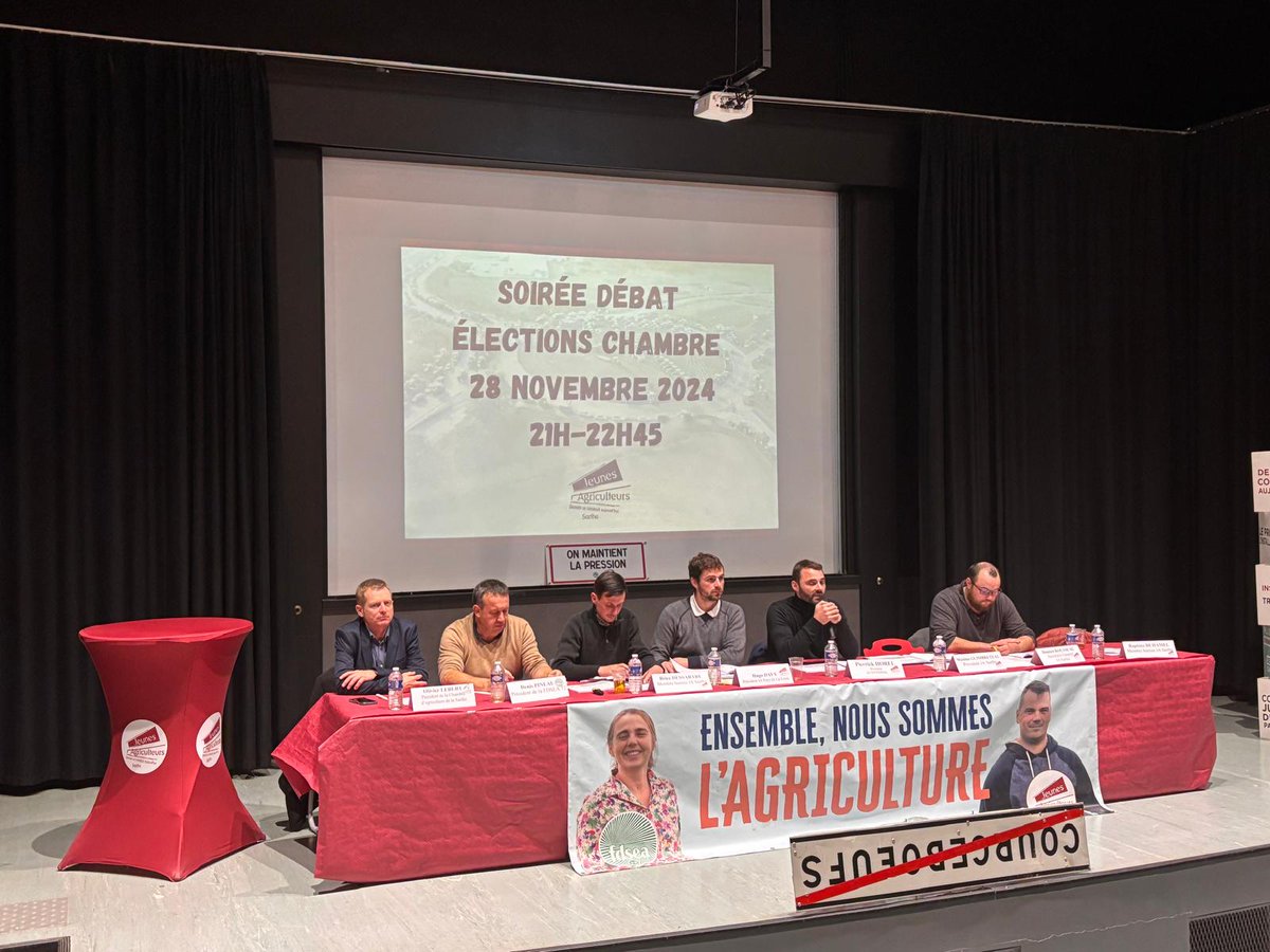 Hier, JA Pays-de-la-Loire représenté par son président Hugo DAVY était à l'AGE puis au meeting de pré-campagne élections chambres de la Sarthe avec  <a href="/HorelPierrick/">Pierrick Horel</a>  #ECA