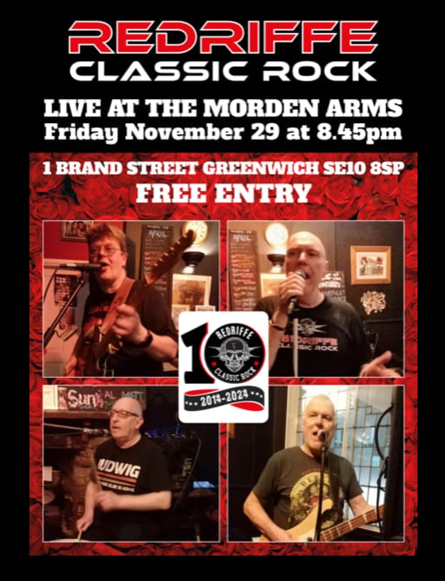 Free #livemusic tonight in #Greenwich with classic rock covers, mostly from the 60s and 70s, performed by Redriffe. Starts 8.45