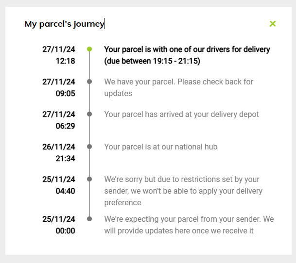 PC_ale's tweet photo. @virginmedia This the journey of my parcel - hasn't got any closer. https://t.co/F4yZur6bHw