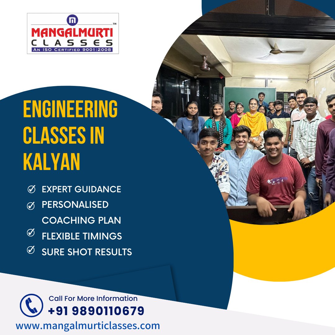 MangalmurtiC's tweet image. 🏗️🚀 Transform your dreams into reality with Mangalmurti Classes! 🎓✨

Engineering classes in Kalyan

📞 Call us at +91 9890110679
💻 Visit: mangalmurticlasses.com

#EngineeringClasses #Diploma #Degree #MangalmurtiClasses #ExpertGuidance #kalyan