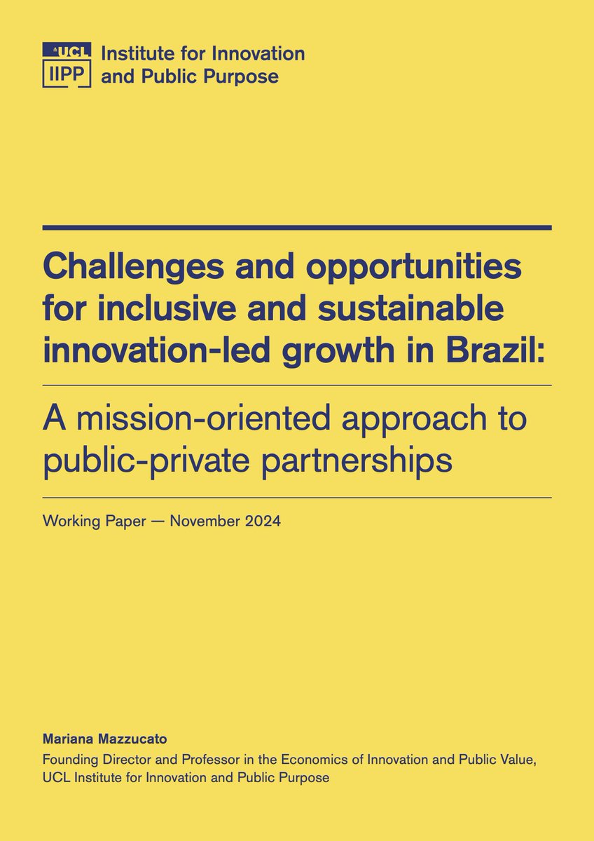 MazzucatoM's tweet photo. 🚨 My new working paper is out.  
 
The Brazilian Government has adopted a mission-oriented approach to its industrial strategy (Nova Indústria Brasil). The question now is how the government can design symbiotic (not parasitic) partnerships with businesses in Brazil to tackle these missions together.  
 
Read the new paper ⬇️ https://t.co/jCg1L9uXub