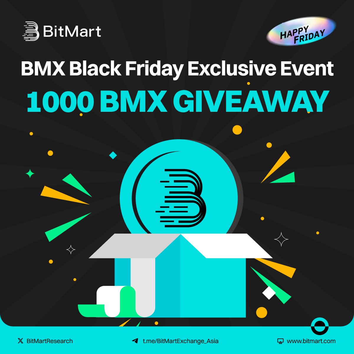 🔥BitMart Happy Friday Game🔥
🎁1000 BMX GIVEAWAY🎁

1️⃣ Hold BMX(≥ 100 BMX ) 
2️⃣ Join BMX Group: t.me/bmxcommunity
3️⃣ Fill👉forms.gle/GvcUqNqrXxnYS4…
4️⃣ RT&amp;❤️
 
💰$3000 Welcome Bonus: datasink.bitmart.site/t/zw

#GiveawayAlerts #Airdrop #Giveaway #Airdrops #Crypto #BTC #BMX