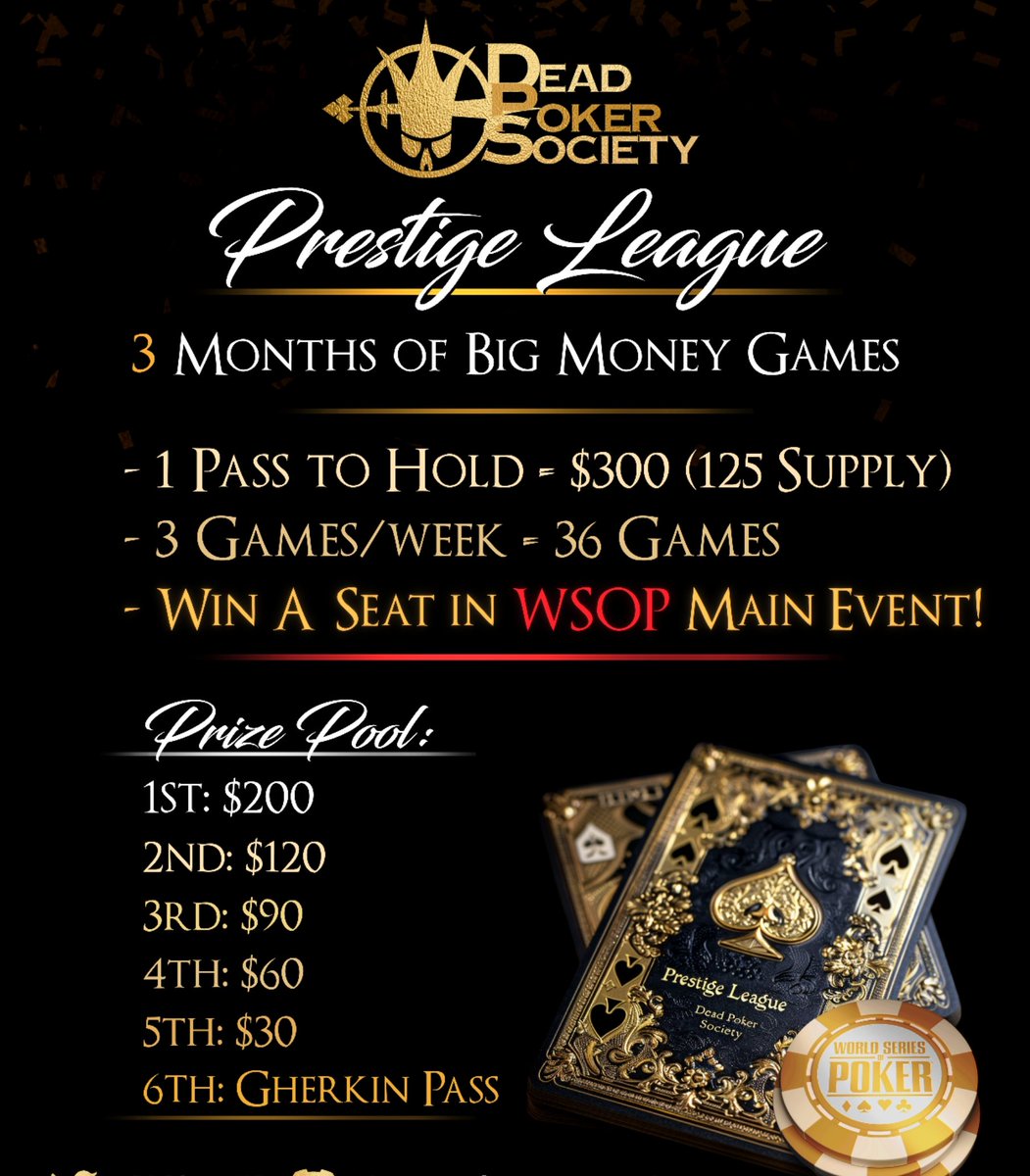 DPS_Club54's tweet photo. @LordGalaban @nemo_99 $300 to play against 124 Palyers in a 36 Tournament Race to a $10,000 #WSOP World Series of Poker Main Event Seat! 
Prize Pool for Each of the 36 Tournaments:
🥇$200
🥈$120
🥉$90
4️⃣ $60
5️⃣ $30
6️⃣ $10 Gherkin Pass

#deadpokersociety #Winning #LFGrow 🍻 https://t.co/fxnpV3VIhH