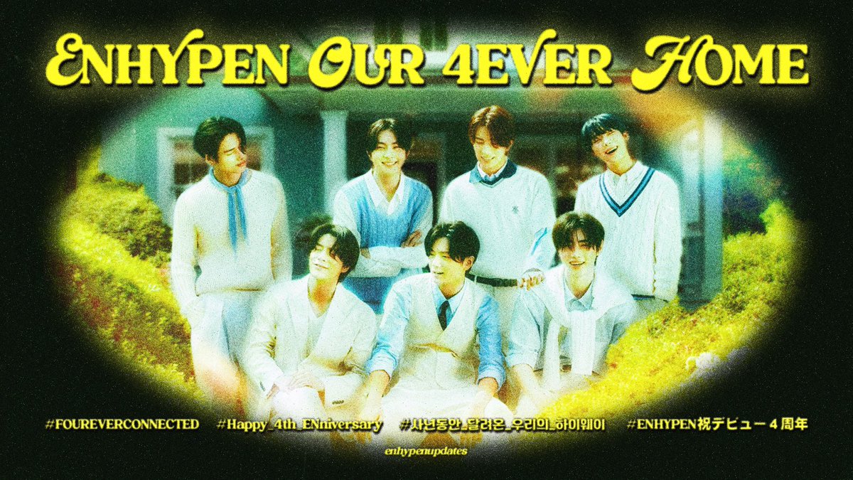 Four years ago, we found our forever home with our seven princes. From that moment on, their journey became a timeless symphony of love and dreams, echoing into forever. 🌟

🔒 2,000 Replies &amp; RTs

ENHYPEN OUR 4EVER HOME
#FOUREVERCONNECTED #Happy_4th_ENniversary