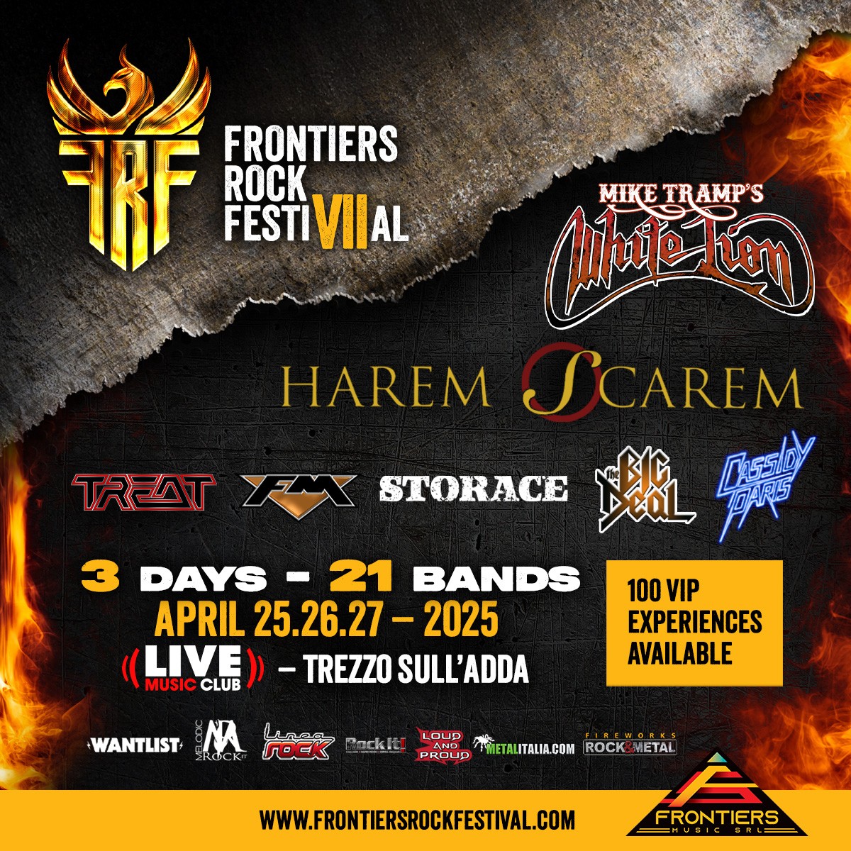 THE LINE-UP JUST GOT HOTTER!

ROUND TWO:
 HAREM SCAREM
MIKE TRAMP’S WHITE LION
STORACE
TREAT
FM
THE BIG DEAL
CASSIDY PARIS

April 25-27, 2025
Live Club, Milan

🎟️ Grab yours:
General: mailticket.it/spettacolo/352…
VIP: frontiersrockfestival.com

21 bands, VIP experiences &amp; more!