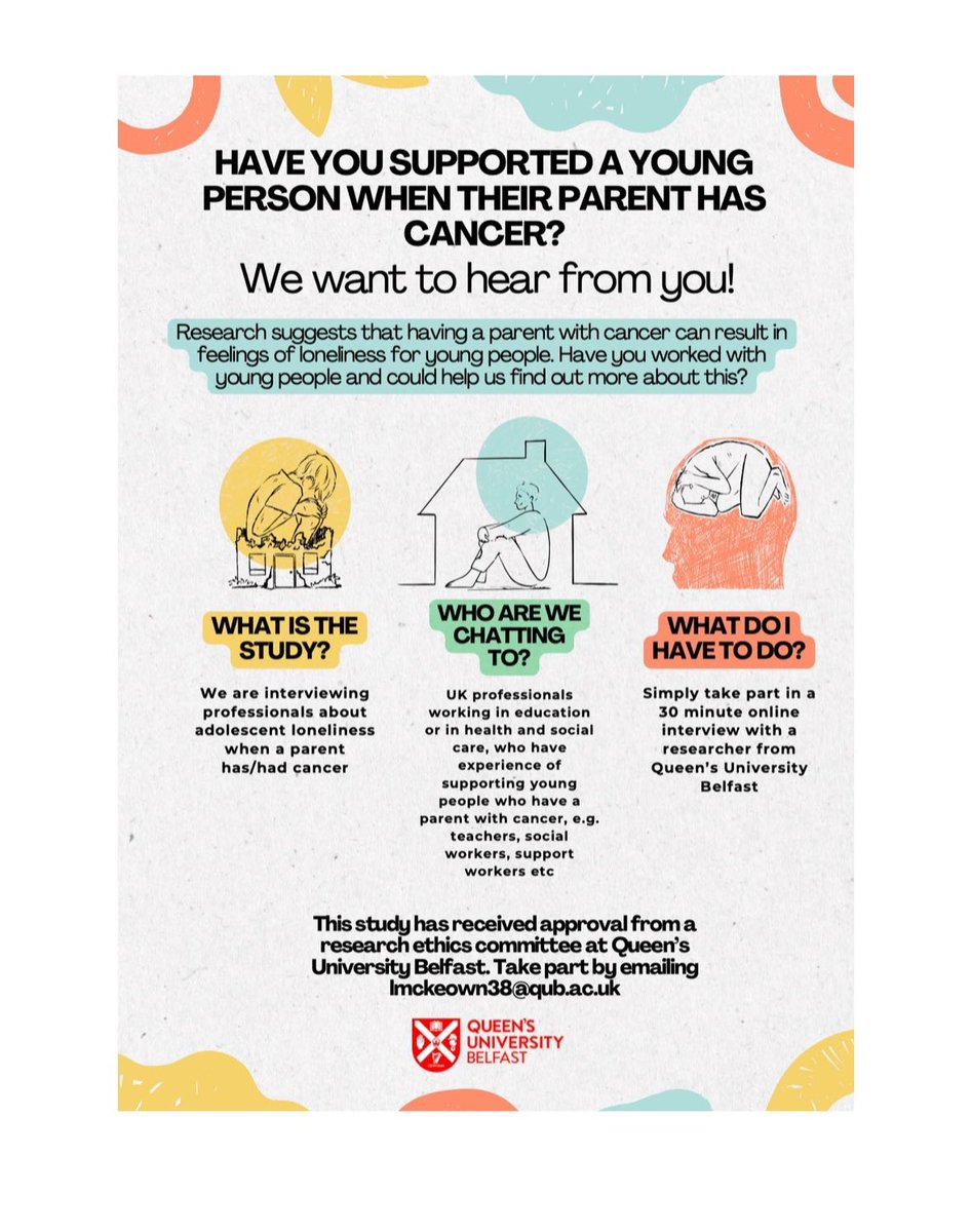 My last interview indicated that young people feel deeply lonely when their parent has cancer and this can be challenging to support. Please consider sharing this with someone who might be able to take part ⬇️