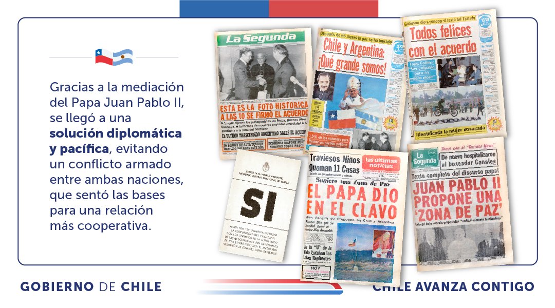 Hoy conmemoramos 40 años desde la firma del Tratado de Paz y Amistad entre Chile y Argentina. 🇨🇱🤝🇦🇷
Este acuerdo es un hito dentro de nuestra relación bilateral y para la diplomacia a nivel mundial, siendo ejemplo de diálogo y resolución pacífica de conflictos internacionales.
