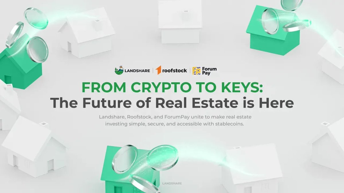 Landshareio's tweet image. We're teaming up with @Roofstock &amp;amp; @ForumPay to tap into the $5+ trillion US SFR market!

This strategic partnership gives us direct access to Roofstock's massive property inventory, bypassing fiat conversions, and banking headaches—making property tokenization faster &amp;amp; easier…