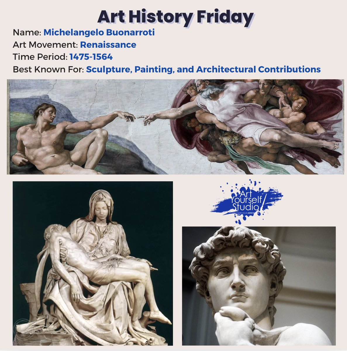 Gindivingcoach's tweet photo. Exploring the genius of Michelangelo, master of sculpture and painting. Which of his works resonates with you the most?" #Michelangelo #RenaissanceArt #ArtYourselfStudio https://t.co/NAp8vGBRIu