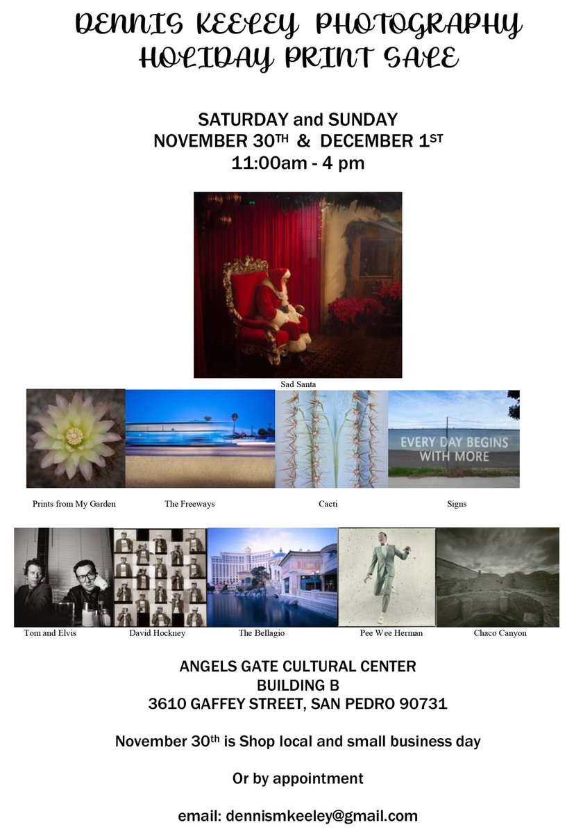 AngelsGateArt's tweet photo. Shop prints of #architecture, #artists and more at Dennis Keeley's Photography Holiday Print Sale!
Sat 11/30 & Sun 12/1 • 11am - 4pm • Angels Gate Cultural Center, Bldg B
See more: https://t.co/WlwDIr5Dnj
#agcc #sanpedro #longbeach #supportlocalartists #cacti #signs #sadsanta https://t.co/ND7Oj1OsnQ