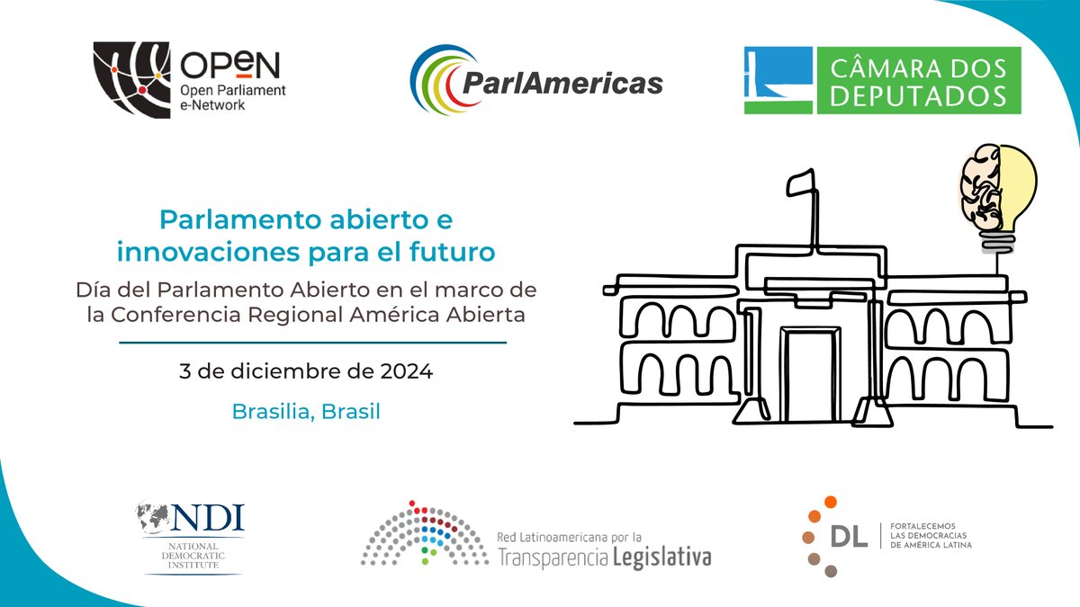 Este 3 de diciembre, celebraremos el Día de Parlamento Abierto, con la reunión “Parlamento abierto e innovaciones para el futuro” en <a href="/camaradeputados/">Câmara dos Deputados</a>🇧🇷.
.
🗓️ Fecha: Martes 3 de diciembre
📋 Agenda: bit.ly/Agenda-OpenPar…
🔗 Enlace de transmisión: camara.leg.br/youtube