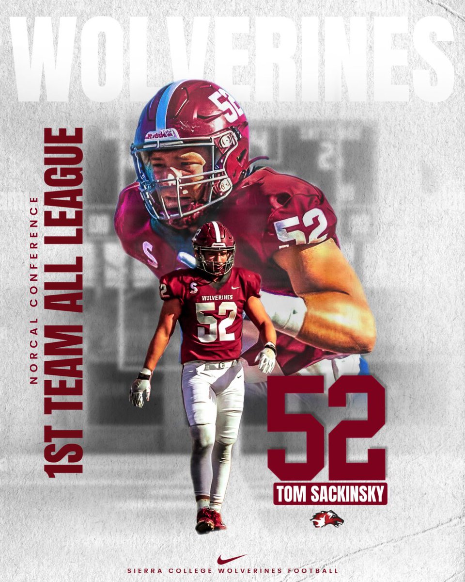Sierra College Football (@sierracollegefb) on Twitter photo Congrats to our guy <a href="/TomSackinsky/">Tom Sackinsky</a> on earning 1st Team All NorCal League! 🐺🐾 #WolverineWay #BLVDBoyz Congrats to our guy <a href="/TomSackinsky/">Tom Sackinsky</a> on earning 1st Team All NorCal League! 🐺🐾 #WolverineWay #BLVDBoyz