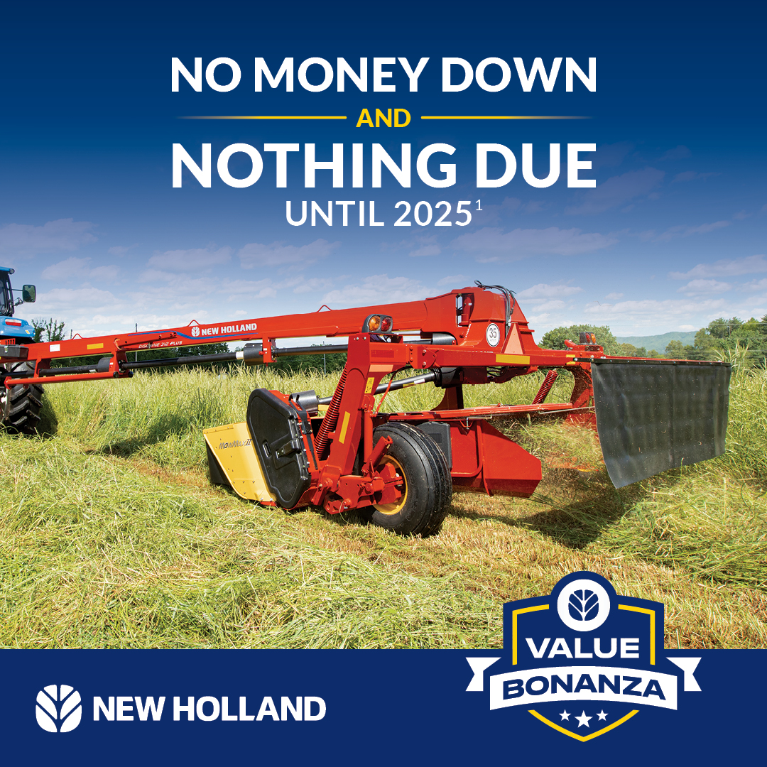 WebbsMachinery's tweet image. Cut, condition and save like never before. See your New Holland dealer during Value Bonanza for big year-end savings on Discbine® disc mower-conditioners.  
#WebbsMachinery #NweHolland #Haying #Savings #Farming #Ranching #Alberta