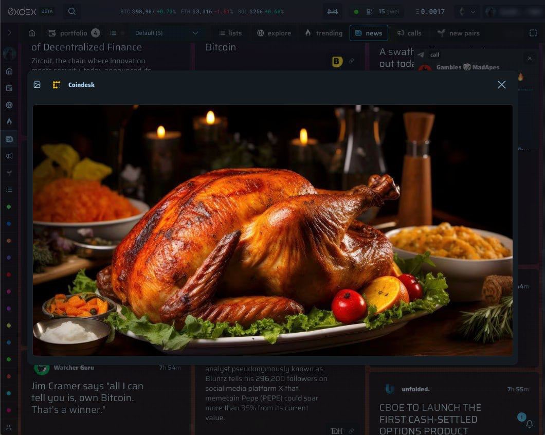 Happy Thanksgiving #0xDex,

We hope that you have all enjoyed this Thanksgiving with your family and loved ones. We have been busy since the last time we have posted on <a href="/X/">X</a> with the second iteration of 0xDex. We have much to share with our users as we get ready to roll out our