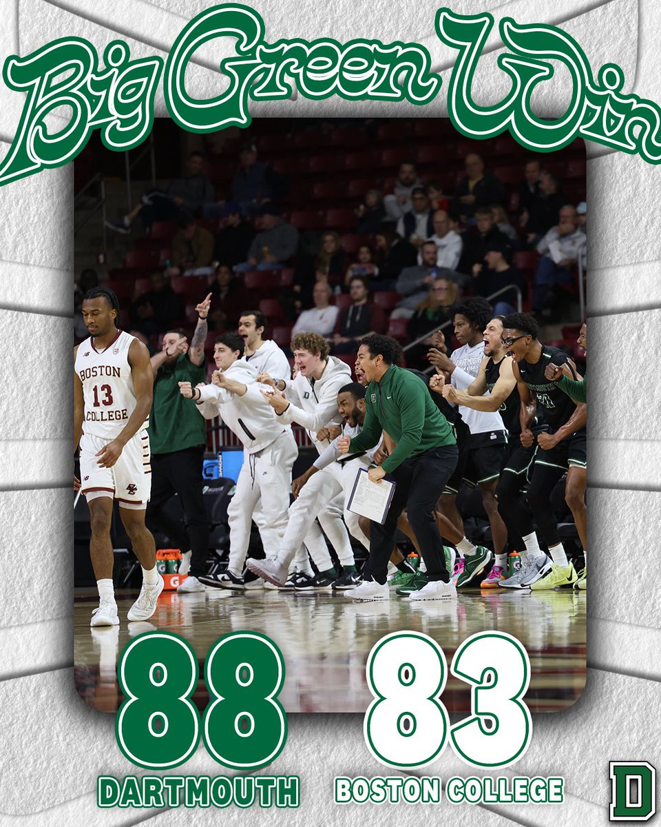 DartmouthMBB's tweet photo. DOWN. GOES. BOSTON. COLLEGE. 

#GoBigGreen | #TheWoods🌲 https://t.co/j8Jo6oEsvD