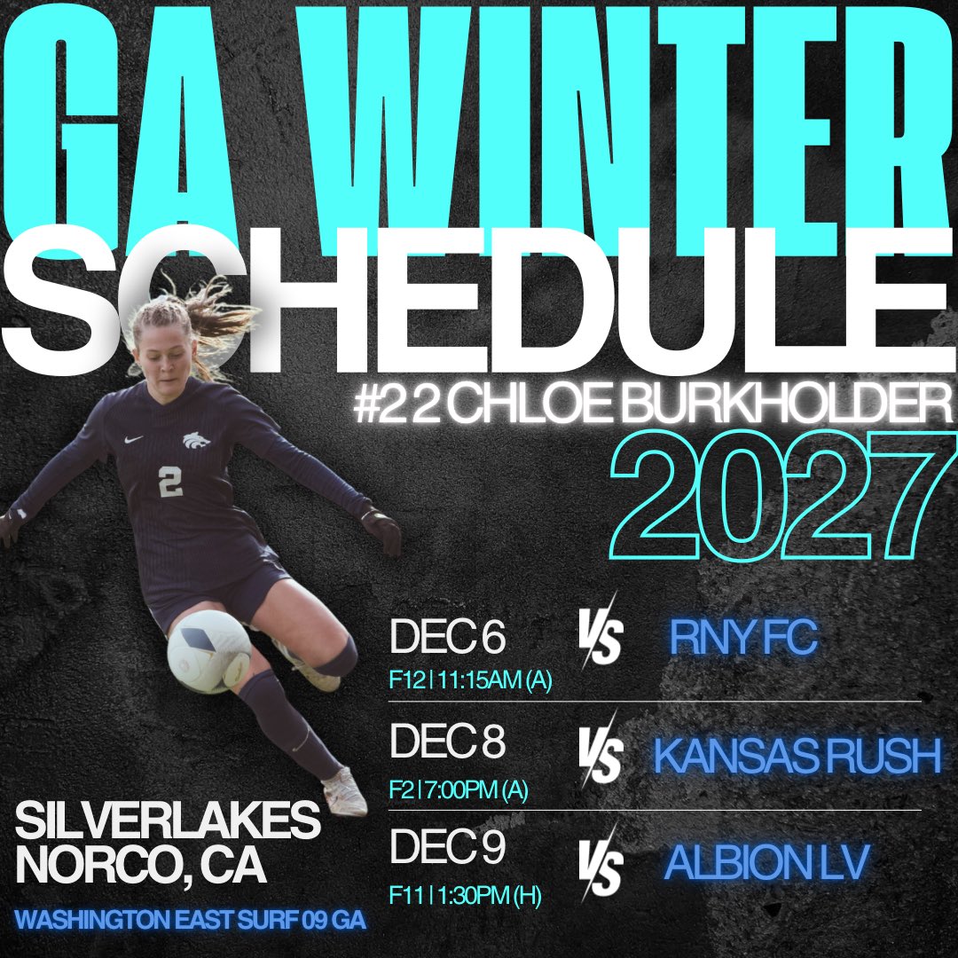 Chloe Burkholder • 2027 MF/FWRD (@burkholderchloe) on Twitter photo 🚨🚨One week from kickoff! 2024 GA Winter Showcase Schedule!
<a href="/GAcademyLeague/">Girls Academy</a> <a href="/ImYouthSoccer/">ECNL/GA/Recruiting/College Soccer</a> <a href="/PrepSoccer/">Prep Soccer ⚽️</a> <a href="/TheSoccerWire/">SoccerWire</a> <a href="/TopDrawerSoccer/">TopDrawerSoccer</a> 🚨🚨One week from kickoff! 2024 GA Winter Showcase Schedule!
<a href="/GAcademyLeague/">Girls Academy</a> <a href="/ImYouthSoccer/">ECNL/GA/Recruiting/College Soccer</a> <a href="/PrepSoccer/">Prep Soccer ⚽️</a> <a href="/TheSoccerWire/">SoccerWire</a> <a href="/TopDrawerSoccer/">TopDrawerSoccer</a>
