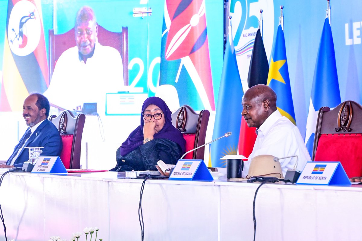 KagutaMuseveni's tweet photo. As we celebrate 25 years of the revived EAC, I proposed in my speech today that we also acknowledge more than 1,000 years of trade connectivity in the region. 

The rich history of ancient trade, illustrated by artefacts from Bigo bya Mugenyi in Uganda, indicates that our region was a thriving "Connected Trade Area" (CTA) long before the arrival of Europeans. This area connected the East African coast, the savanna lands of central Tanzania, and the Great Lakes region.

We must leverage this heritage to strengthen our economic ties and collaboration.