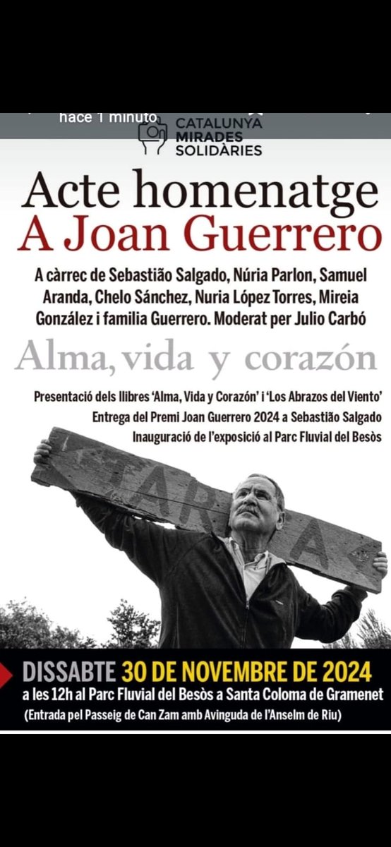DISSABTE 30 DE NOVEMBRE DE 2024 a les 12 h. al Parc Fluvial del Besòs a Santa Coloma de Gramenet 
(Entrada pel Passeig de Can Zam amb Avinguda de l'Anselm de Riu)