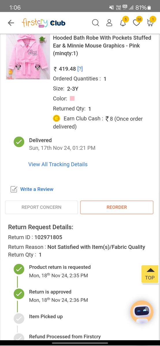 PeaceLeely's tweet photo. The customer service @firstcryindia is worst, since 18th Nov 2024 I requested return but nobody arrived for pickup.
I called and emailed numerous times without having my question answered, they simply say formatted message.
Also delete my query without any resolution. https://t.co/CeGcVl5MUg