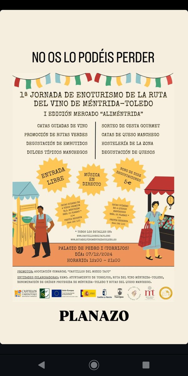 🍷🧀 ¡El sábado que viene os esperamos en la I Edición del Mercado #Aliméntrida en la I Jornada de Enoturismo de la <a href="/RVMentridaToled/">Ruta del Vino Méntrida-Toledo</a>!😍 Además de catas guiadas de nuestros vinos habrá degustaciones de productos manchegos, música en directo... y hasta sorteos de cestas gourmets 😋