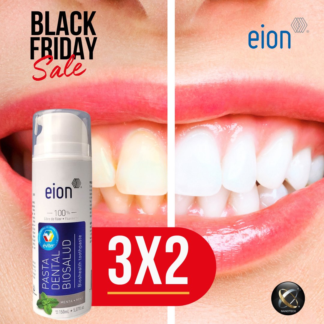¡Sonríe con confianza este Black Friday! 📷📷
Aprovecha un 3x2 en la línea EION y transforma tu cuidado bucal.
🦷🌿Protege tu boca por 12 horas, sin flúor ni alcohol y experimenta una frescura prolongada, eliminando virus, hongos y bacterias.
eviter.com 👈👈