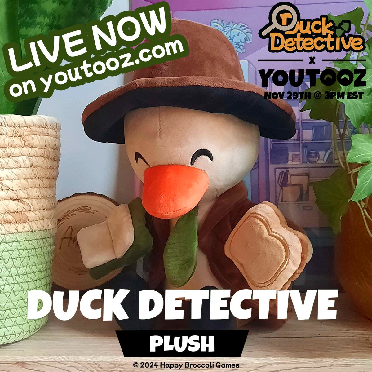 happybroccgames's tweet photo. Our Youtooz Duck Detetctive plushie is live! 🎉
Pre-orders are only open for 3 weeks and once it sells out, it's gone for good! 
Grab them before Freddy buys them all! 

🔗Get your plush on https://t.co/NweOAMHEEz ! 

#youtooz #duckdetective  #indiegame https://t.co/c3pSDPUq60