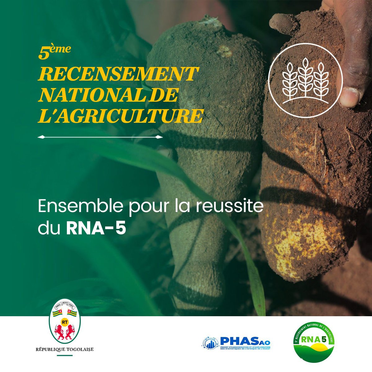 GouvTg's tweet photo. Du 1er au 23 décembre 2024, le Togo procédera au 5ᵉ Recensement National de l’Agriculture. Cette opération lancée par SEM @FEGnassingbe vise à collecter des données fiables et actualisées sur le secteur agricole, en vue d’orienter des politiques de développement adaptées. https://t.co/rQCMaT8QwB
