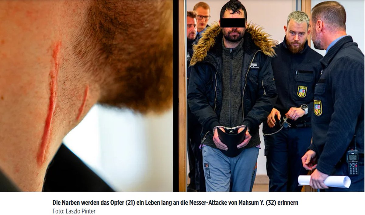 Das rechts ist Mahsum, 32 Jahre alt, türkischer Staatsbürger und ohne Aufenthaltstitel in Deutschland. 
Er griff im Juni 2024 ein Zufallsopfer in der Regionalbahn in Saarbrücken mit einem Messer an, rammte es ihm einfach in den Hals. 

Links sein Opfer, 21 Jahre alt und für sein