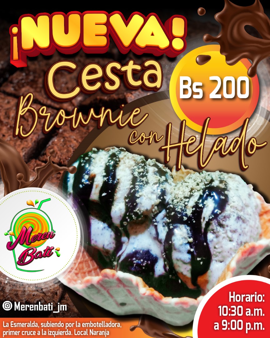 🔥NUEVO🔥Brownie con helado de brownie  y cesta con helado de brownie mas Brownie( Merengada )🚀Llegate a SAN DIEGO LA y merengadas de la ciudad😍❤️🥰  los mejores  batidos  10.30  A.m a 
🔥9.00.🔥.Pm HAY DELIVERY 🏍️🚀  0412 411 6390 instagram.com/merenbati_jm       🍓🍏🍅🫒