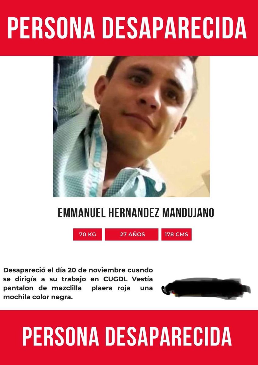 Agradecemos el apoyo que nos puedan brindar para encontrar a nuestro compañero Emmanuel.