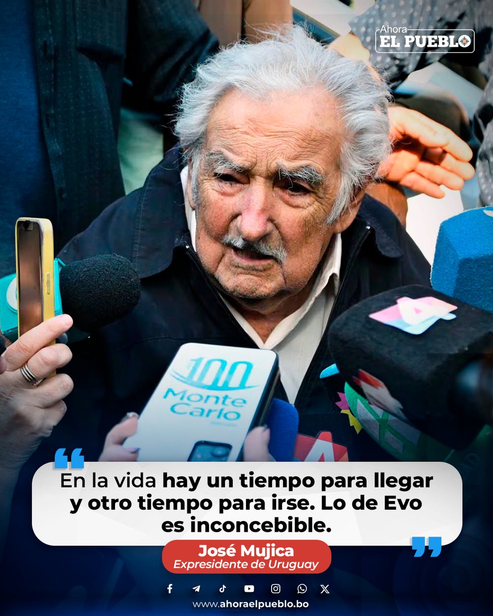 ahora_elpueblo's tweet image. El expresidente de Uruguay 🇺🇾 José ‘Pepe’ Mujica criticó a Evo Morales 👎🏼, quien insiste en mantenerse en la carrera electoral pese a estar inhabilitado por el Tribunal Constitucional, y catalogó sus actitudes como "inconcebibles".