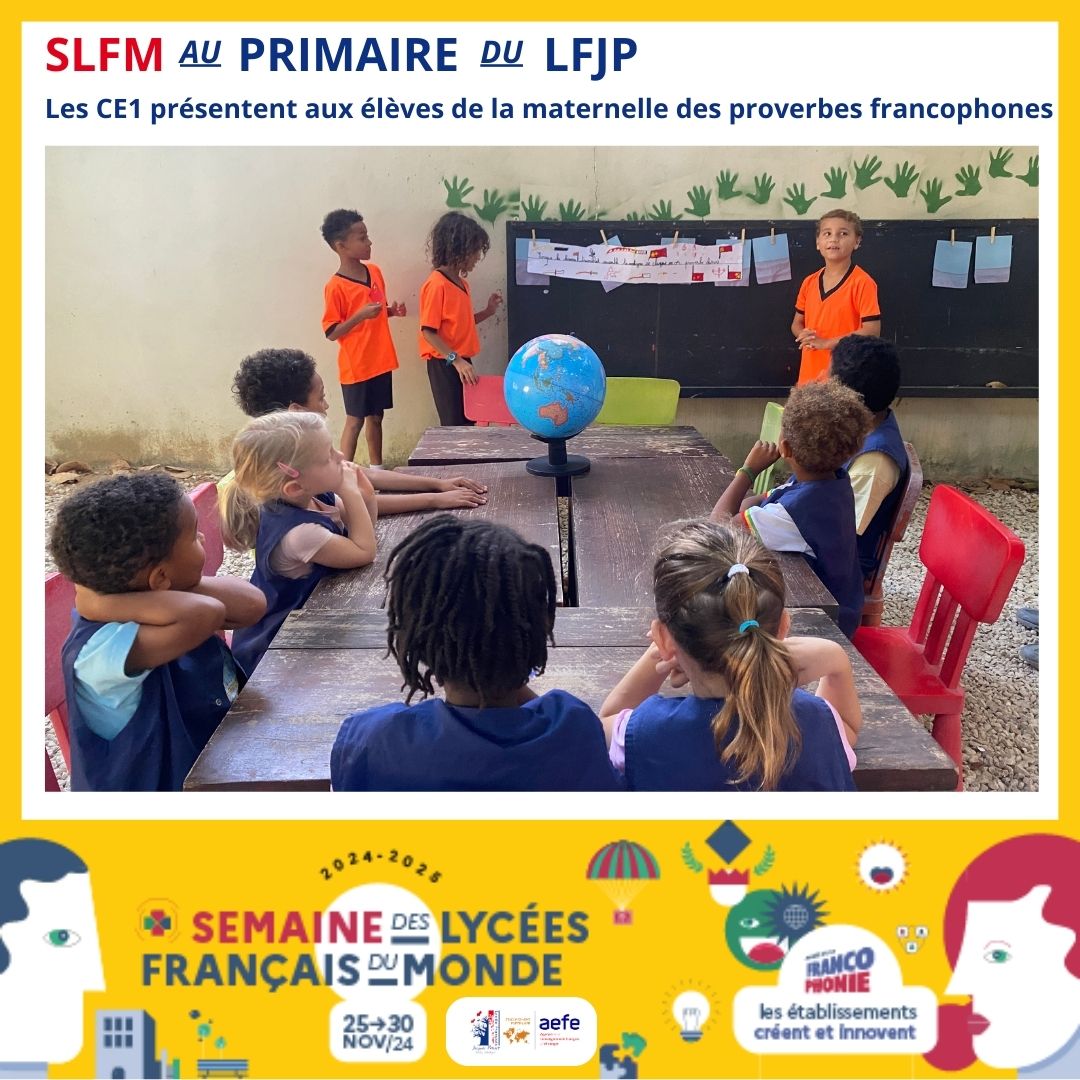 lycee_saly's tweet photo. Nos CE1 ont rendu visite aux élèves de la maternelle pour partager leur passion des proverbes venus des quatre coins du monde.
Équipés de leurs affiches et leurs globes, ils ont expliqué avec simplicité la richesse de ces expressions.
@aefeinfo @franceosenegal @aefe_zao #slfm2024 https://t.co/etenZXjXVk