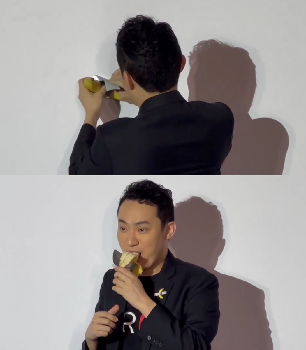 Dexerto's tweet photo. After buying the 'duct-taped banana' for $6.2M, the owner took it down and ate it https://t.co/05DSlGsGJ0