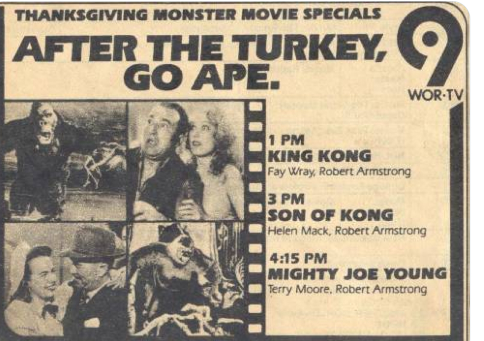 josephlocicero's tweet photo. #DayAfterThanksgiving tradition back in the #1970s. Good times! #WWOR #Channel9 #KingKong #MonsterMovies #NewYork #TV https://t.co/MB6gcqges0