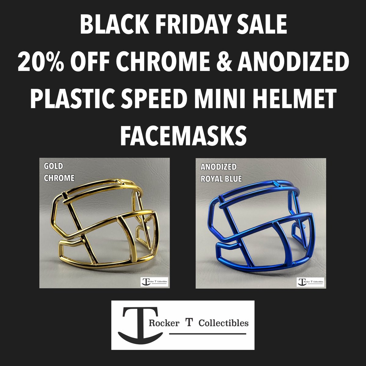 Rocker__T's tweet image. Facemask Friday’s:
BLACK FRIDAY SALE
20% OFF CHROME &amp;amp; ANODIZED PLASTIC SPEED #MINIHELMET FACEMASKS
Sale ends Monday night. But better hurry before that color you’ve wanted is sold out!
CLICK HERE ⤵️
rockertcollectibles.com/speed_mini_fac…

#minihelmets #minihelmetupgrademasks