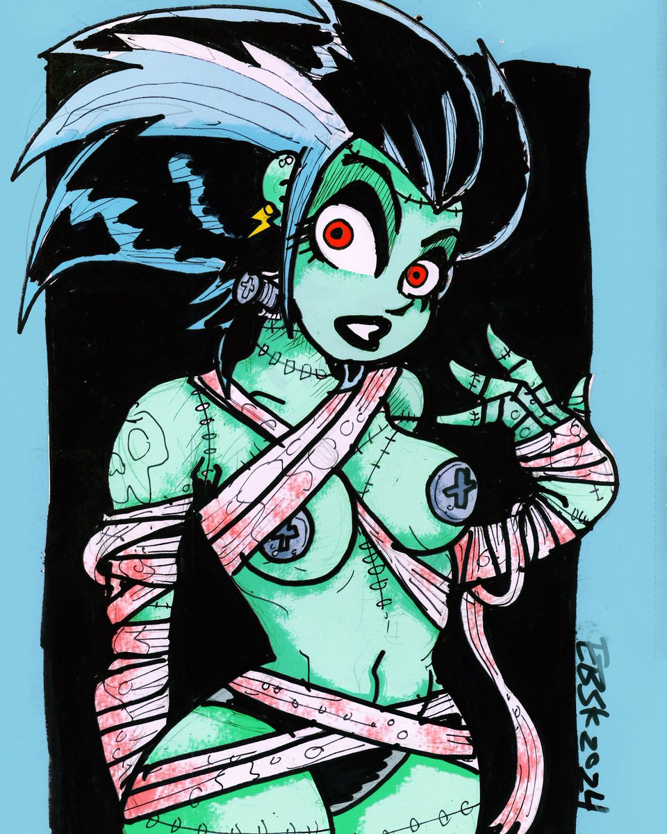 edbot5000's tweet photo. #frankensteinfriday scanned and colored this Bride piece from a couple months ago. Downloadable 5x7 print for Patreon members. https://t.co/eJEXGA0bDJ #brideoffrankenstein #edbot5000 #eb5k #monstergirl #patreon https://t.co/1onYjgDndh