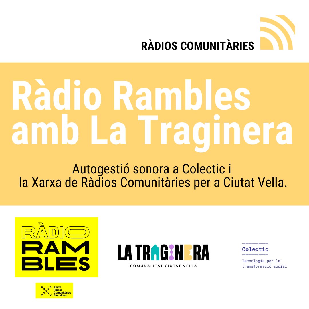 la_traginera's tweet image. T'agradaria fer un pòdcast? Necessites un espai de Ràdio?

📻 Participa en la Ràdio Rambles amb La Traginera.  Autogestió sonora a @colectic_coop i @xrcbcn  a Ciutat Vella.   

📩Omple el formulari amb les teves dades i necessitats: oficina.latraginera.org/apps/forms/s/S…