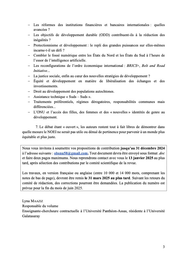 AFNUAix's tweet photo. 🔴APPEL À CONTRIBUTIONS🔴
L’Observateur des Nations Unies, volume 58 (2025-1) : "Où en est le nouvel ordre économique international à l'ONU ?" 

📅Soumettez vos projets avant le 31 décembre 2024
📨Envoyez vos travaux : obsnu58@gmail.com
📣Plus d'informations : afnuaix@gmail.com https://t.co/HSB70632Vb