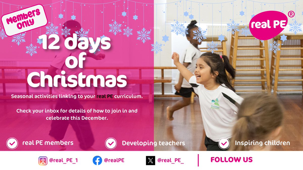 real_PE_'s tweet photo. 📢Calling all #realPE members…

🎄Discover this December's Christmas countdown: 12 days of festive fun!

❄️Engaging, inclusive activities that seamlessly support your #realPE curriculum.

💻Check out the support area on the #realPE platform.

#PhysicalEd #PrimaryTeachers https://t.co/nLvUzmN9pH