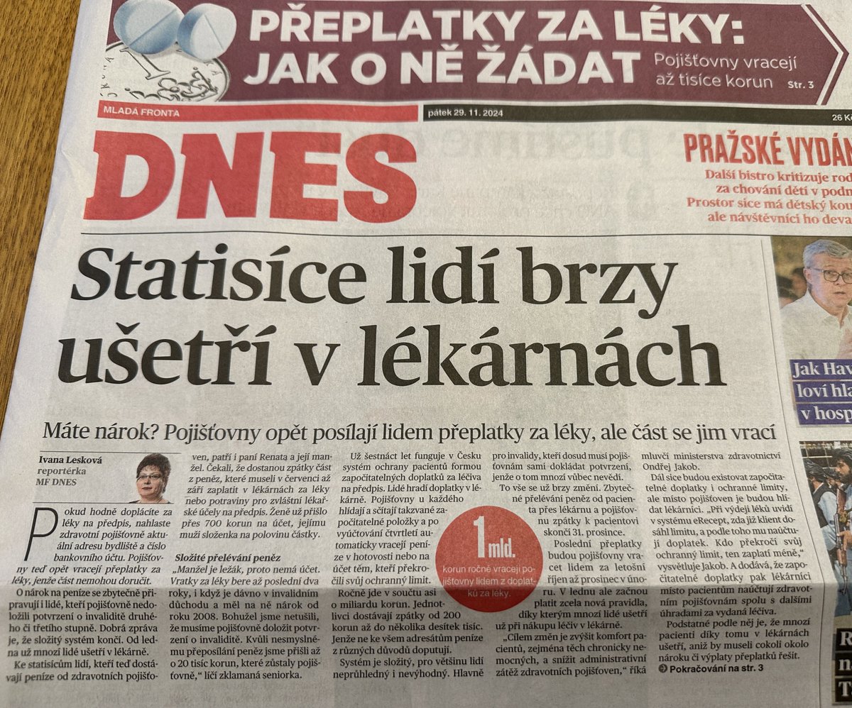 S koncem roku 2024 skončí díky digitalizaci i složité vracení započitatelných doplatků za léky. 

Konec zdlouhavého vracení doplatků končí díky novince, kterou jsme připravili ve spolupráci s <a href="/lekarnicicz/">Česká lékárnická komora</a>, <a href="/SUKLcz/">SÚKL</a> a zdravotními pojišťovnami. 

Jak to tedy bude od 1. 1.2025?
Pokud
