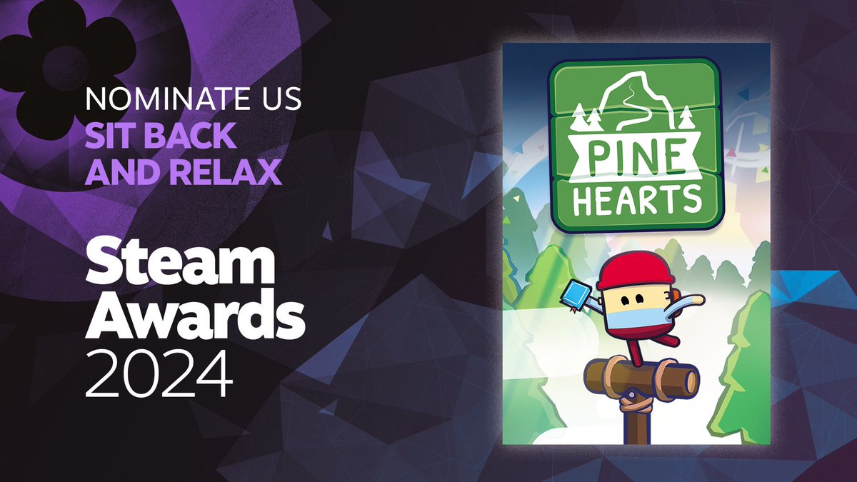 Voting for the Steam Awards is now open! 🌟

If you've enjoyed playing Pine Hearts we'd love if you would consider voting for us in the 'Sit Back and Relax' category 🏆💚

store.steampowered.com/news/app/17810…

And let us know what else you've nominated! 📝 #SteamAwards