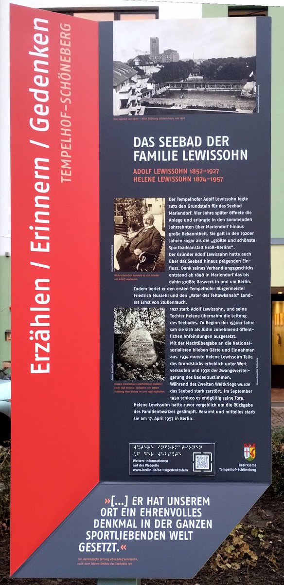 Acht Jahre nach #bvvts Antrag wurde die #Gedenktafel zum Seebad #Mariendorf eingeweiht.

Und 97 Jahre nach dem Tod seines Gründers, Adolf Lewissohn, der am 14.11.1927 gestorben ist.

Die erste Erinnerung an die Familie Lewissohn in #Tempelhof-#Schöneberg.

berlin.de/ba-tempelhof-s…