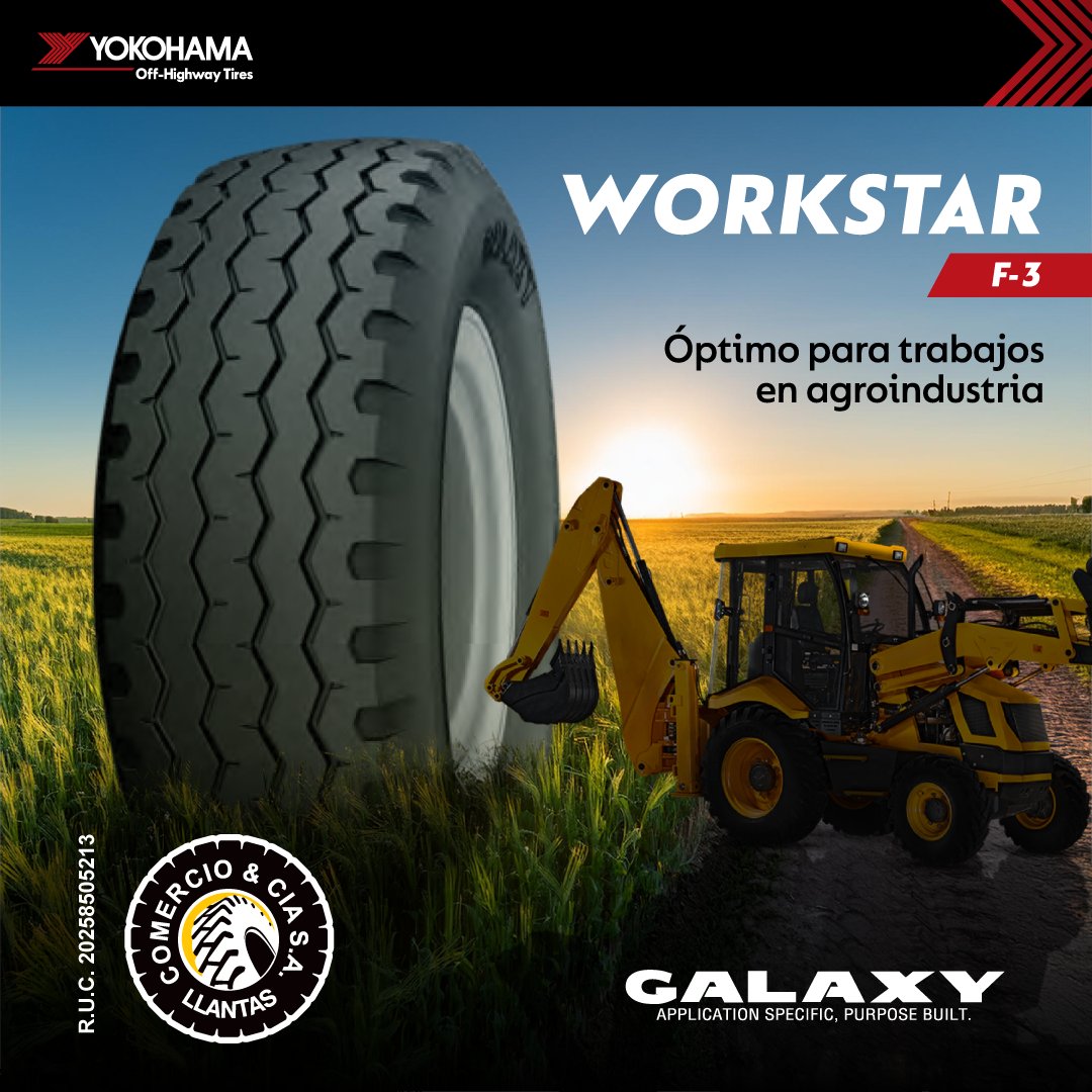 YokohamaOHTPeru's tweet photo. GALAXY WORKSTAR, fabricado para ser usado en equipos multipropósito en trabajos agroindustriales.

✅Contáctanos:
+51 947 336 399: https://t.co/Xk065QwQVf
📧Escribe a: ventas.llantas@molicom.com.pe
💻Visítanos: https://t.co/D0CoaBqriE

#YokohamaOHT #neumáticos #convencional https://t.co/vov69l1ea1