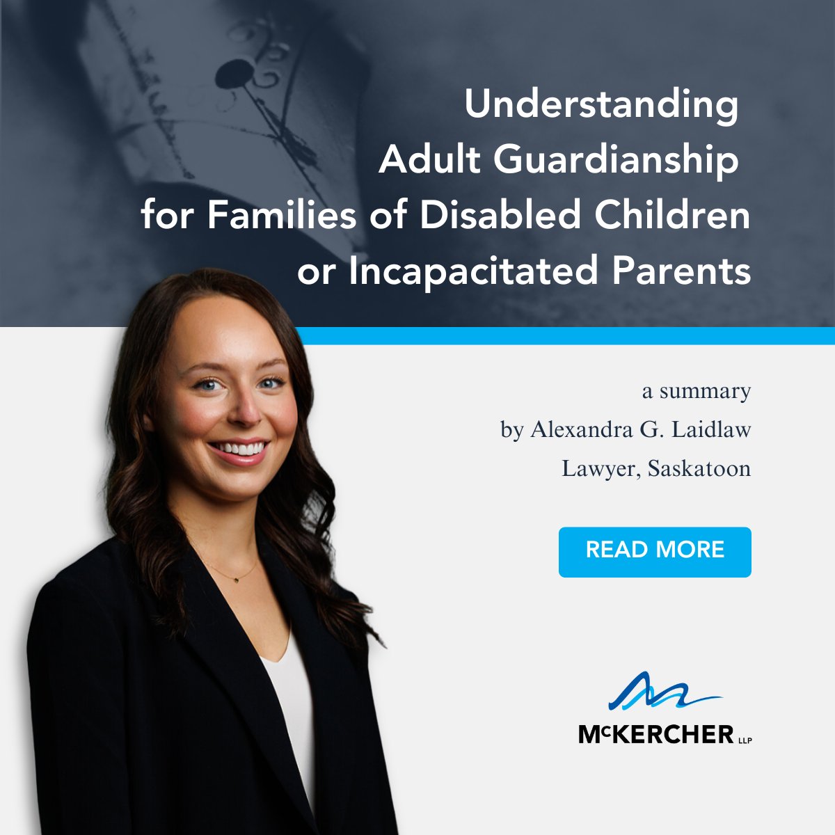 Understanding Adult Guardianship for Families of Disabled Children or Incapacitated Parents - by Alexandra G. Laidlaw

Check it out (2-min read) -&gt; mckercher.ca/en/news/posts/…

#AdultGuardianship #EstatePlanning #WillsAndEstate #LegalInsights