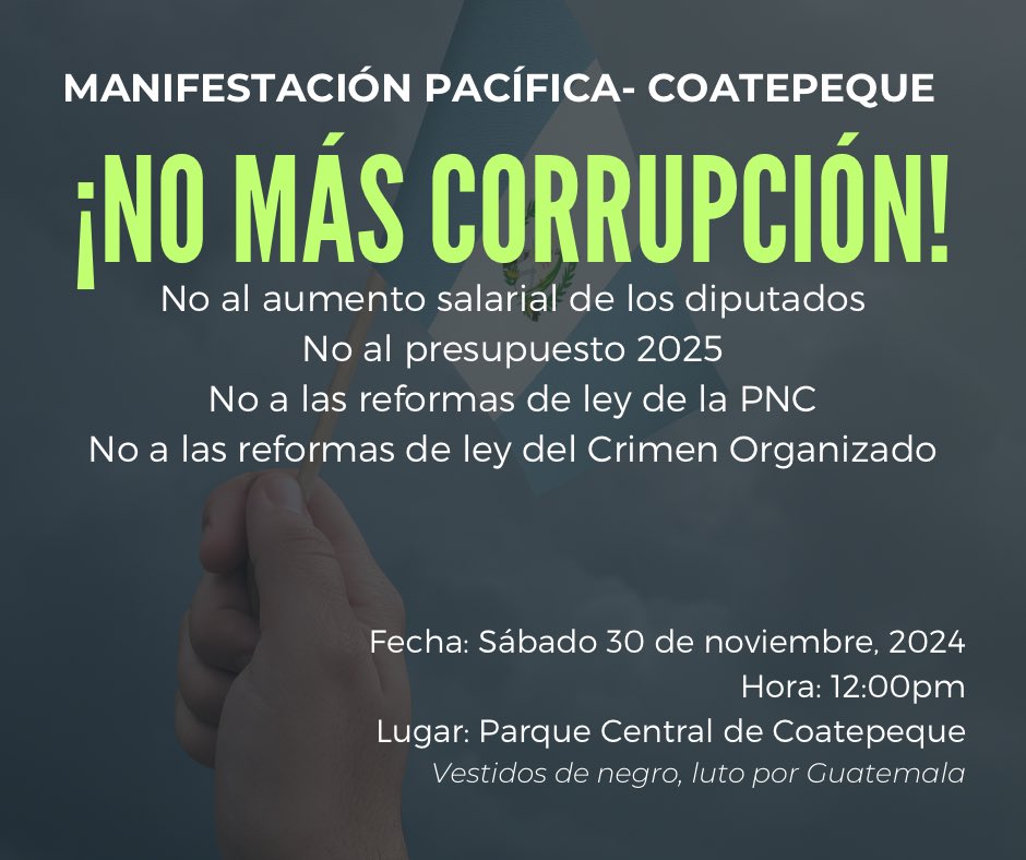 Guate_Inmortal_'s tweet photo. ¡Coatepeque se une a manifestar contra los abusos y corrupción del congreso y el gobierno de Arevalo!
#NoMasCorrupcion
#NoMasRobo https://t.co/ortgXQ2jhW